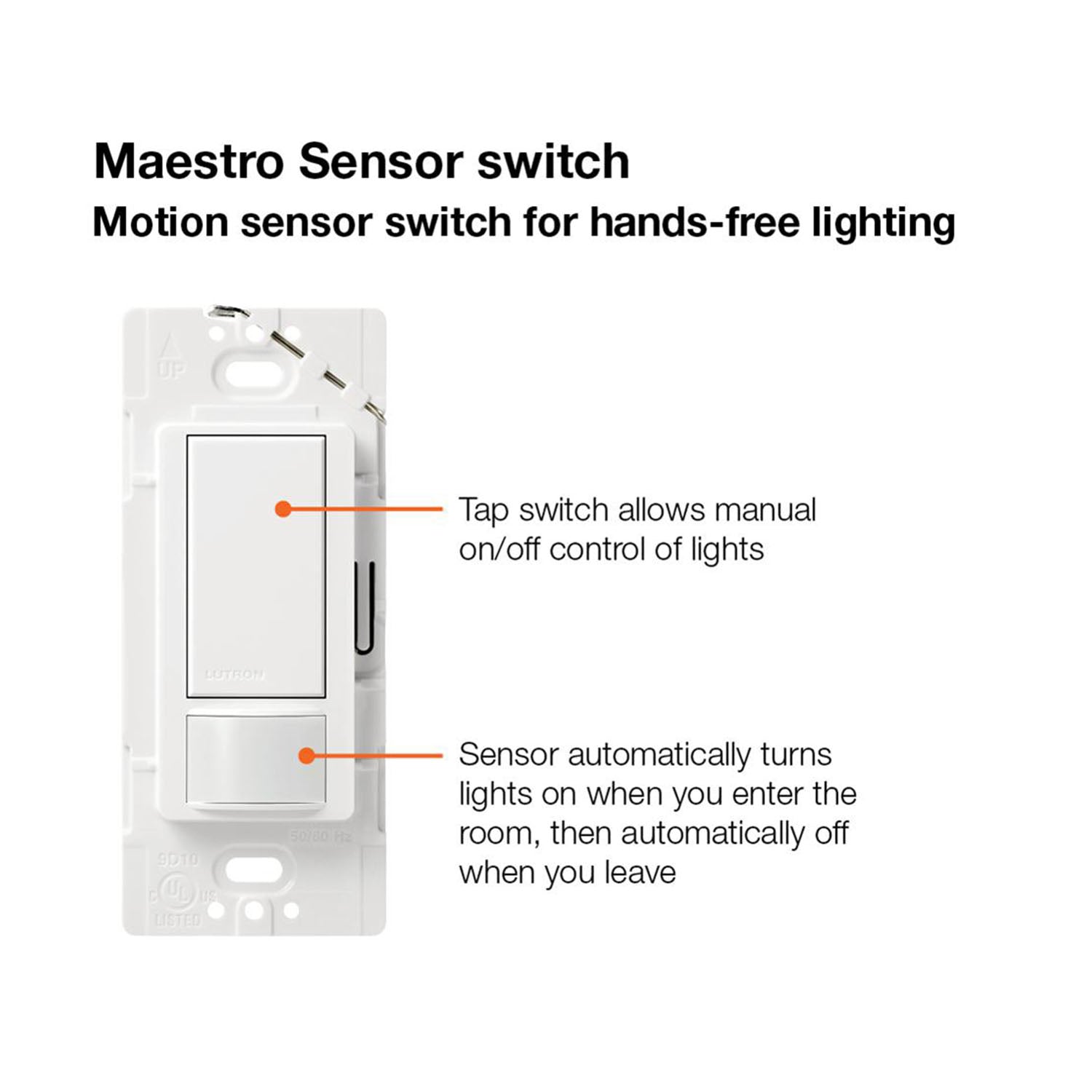 Maestro 120V Occupancy/Vacancy Motion Sensor Light Switch PIR, Single Pole, White