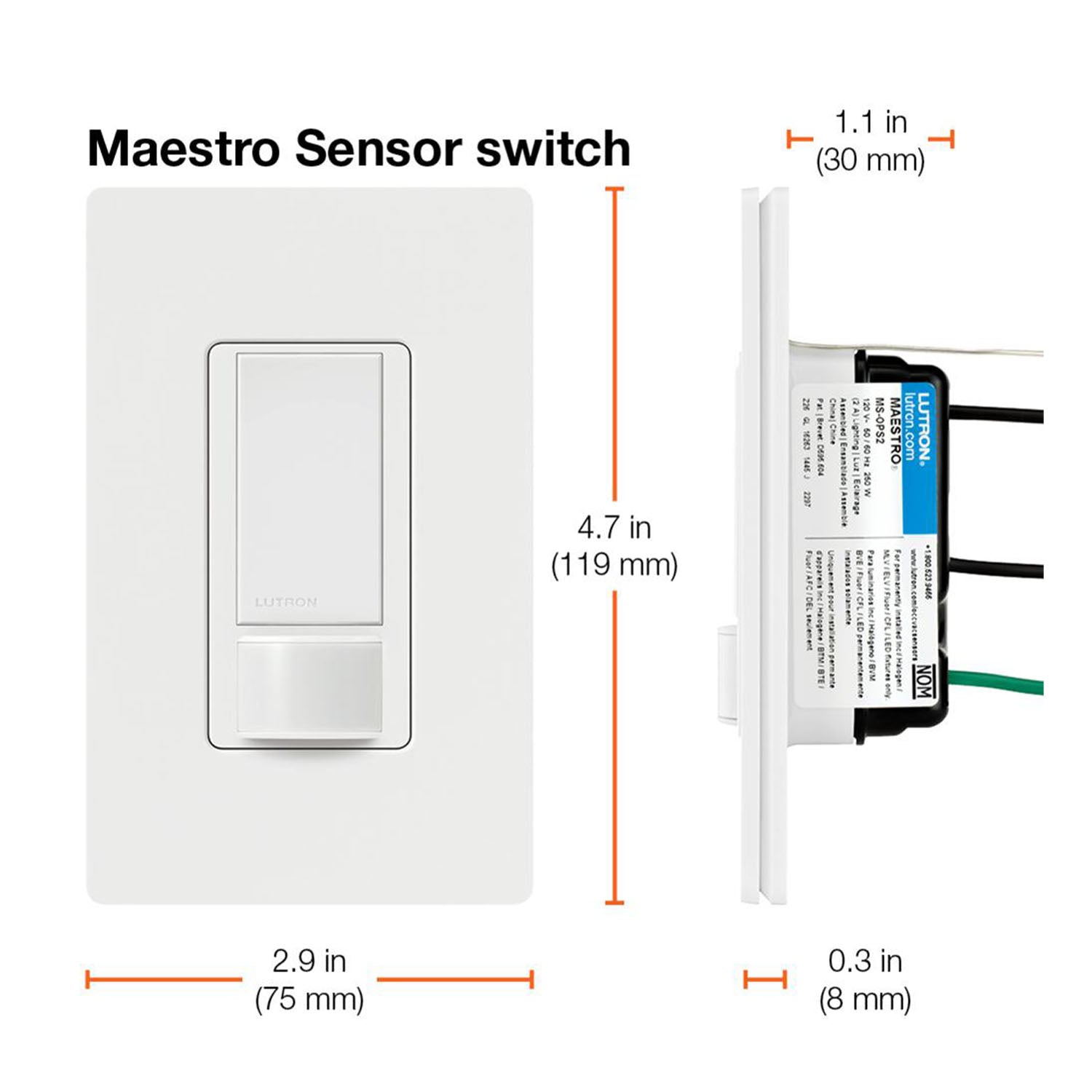 Maestro 120V Occupancy/Vacancy Motion Sensor Switch PIR, 3-Way/Multi-Location, White