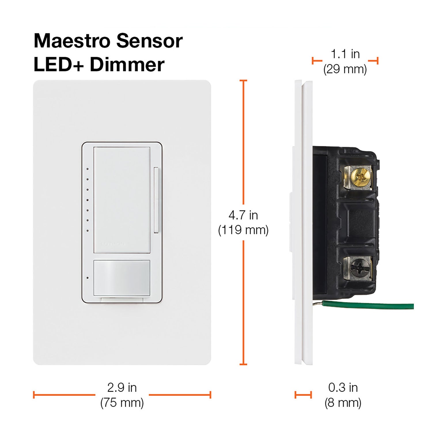 Maestro 120V Vacancy Motion Sensor Switch with LED Dimmer PIR, Single Pole/Multi-Location, White