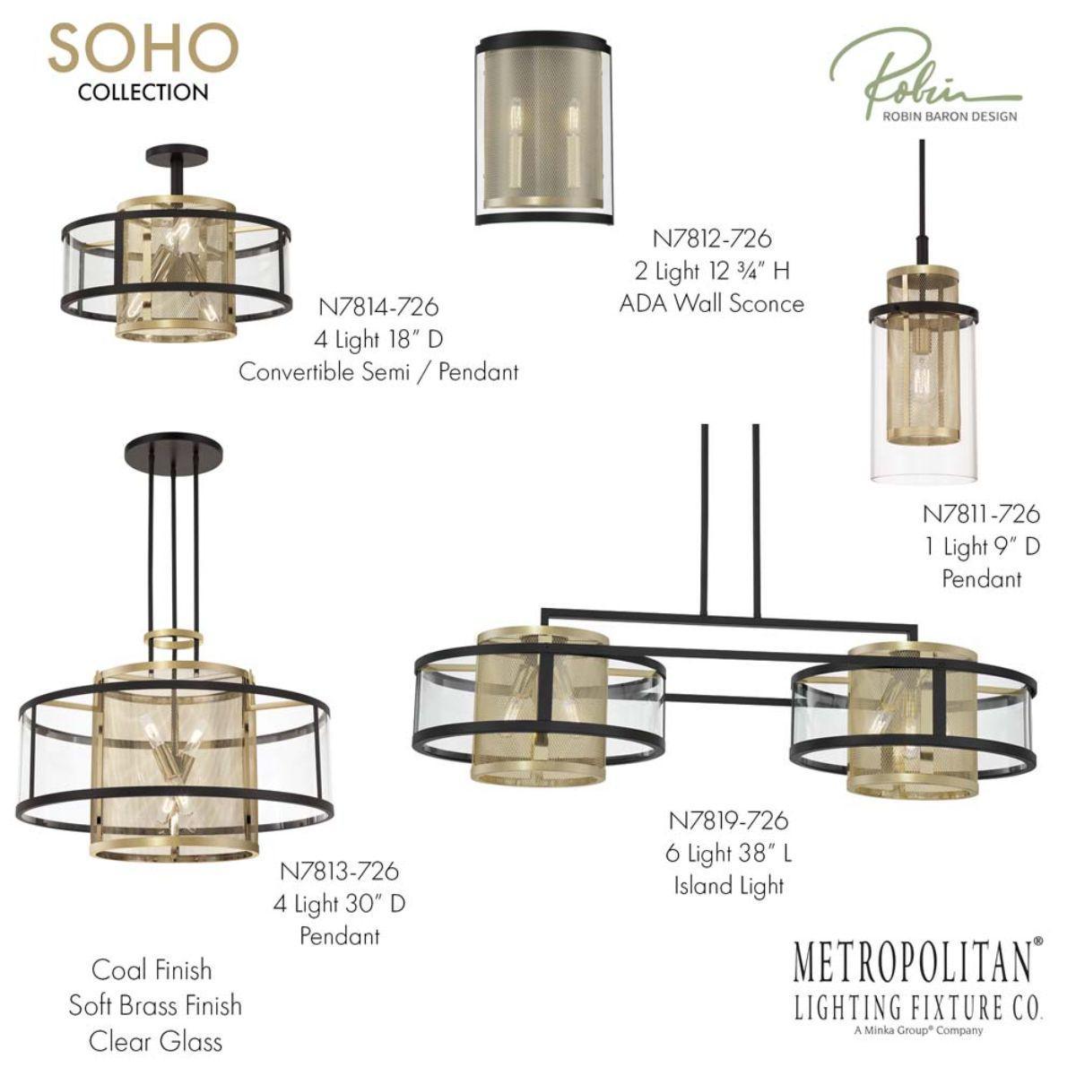 Soho 30 in. 4 Lights Pendant Light Black & Brass Finish - Bees Lighting