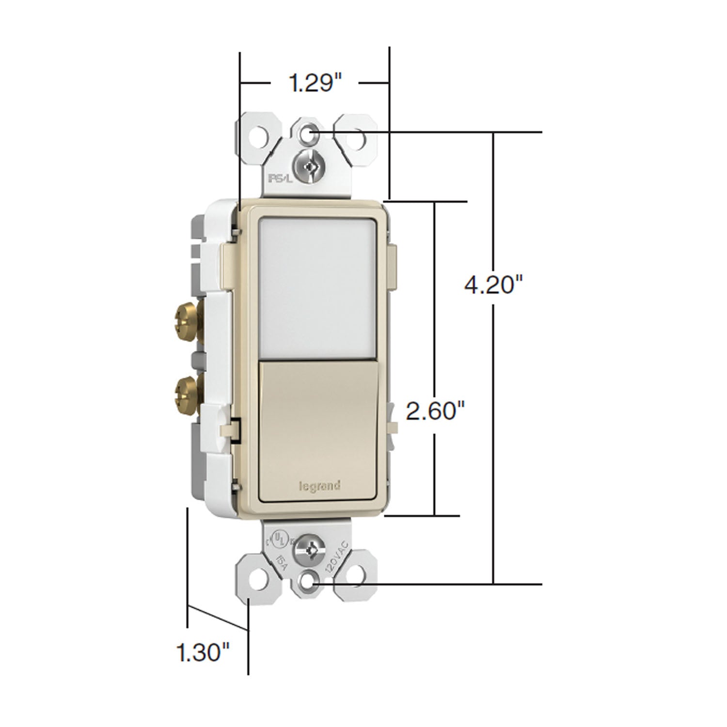 radiant 3-Way Rocker Switch with Night Light, 15-Amp, 120V, Light Almond