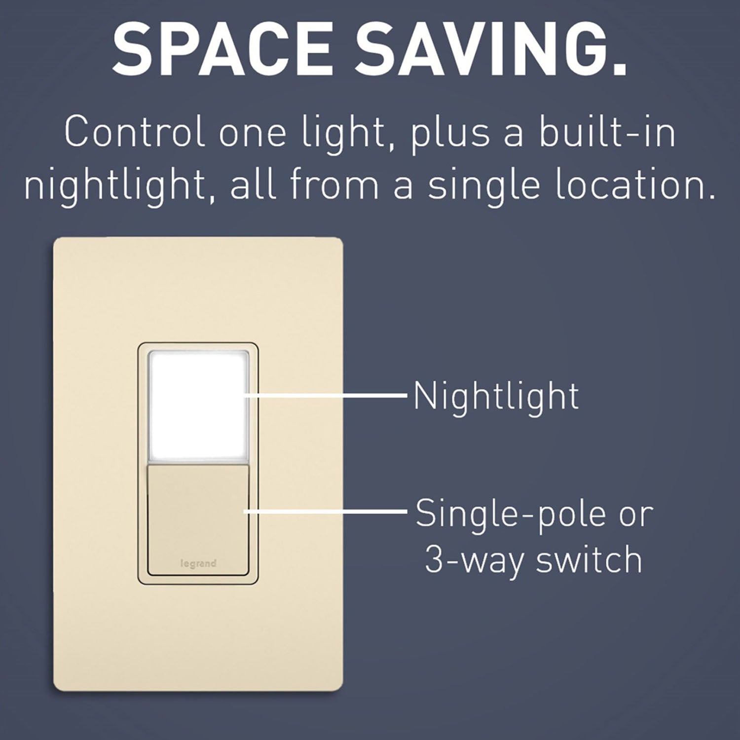 radiant 3-Way Rocker Switch with Night Light, 15-Amp, 120V, Ivory