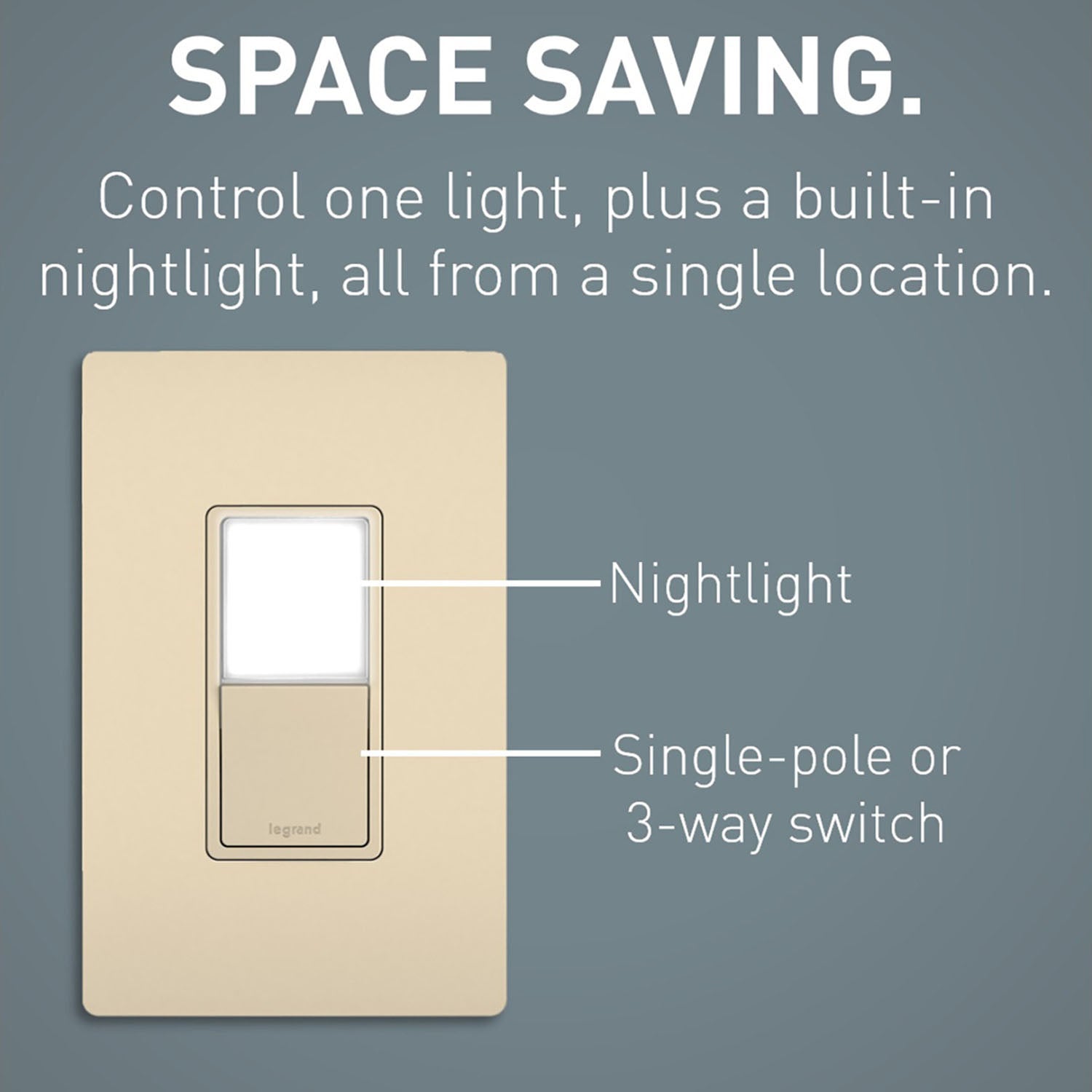 radiant 3-Way Rocker Switch with Night Light, 15-Amp, 120V, Light Almond