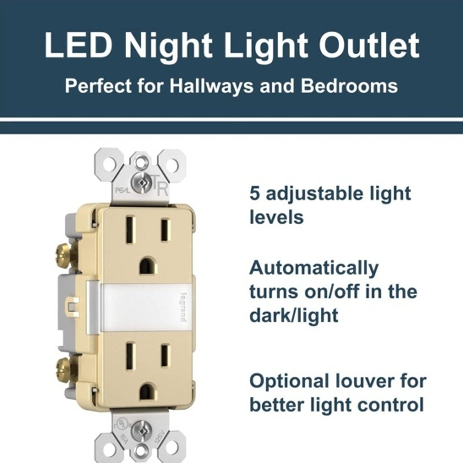 radiant 15A Tamper-Resistant Outlet with Night Light, Ivory