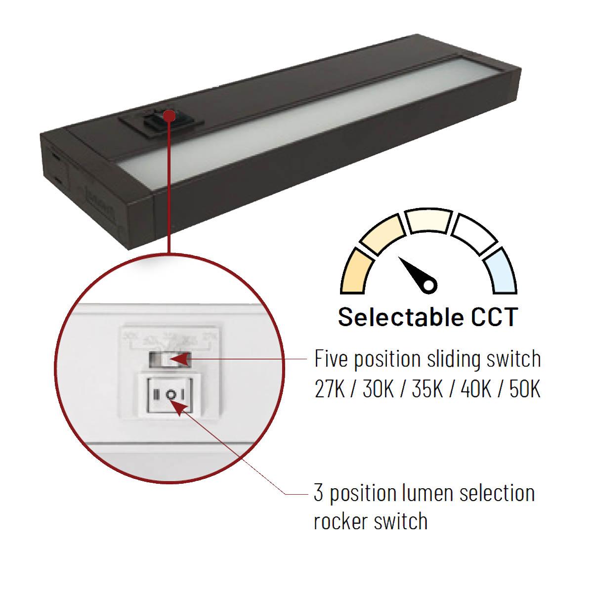 LEDUR 11in. Edge-Lit Under Cabinet LED Light, 275|475 Lm, Selectable 2700K to 5000K, 120V