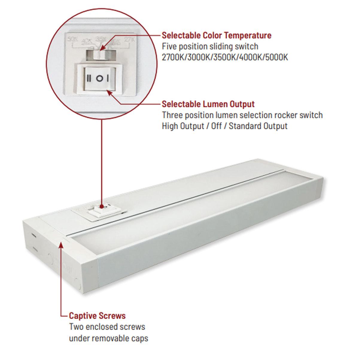 LEDUR 11in. Edge-Lit Under Cabinet LED Light, 275|475 Lm, Selectable 2700K to 5000K, 120V