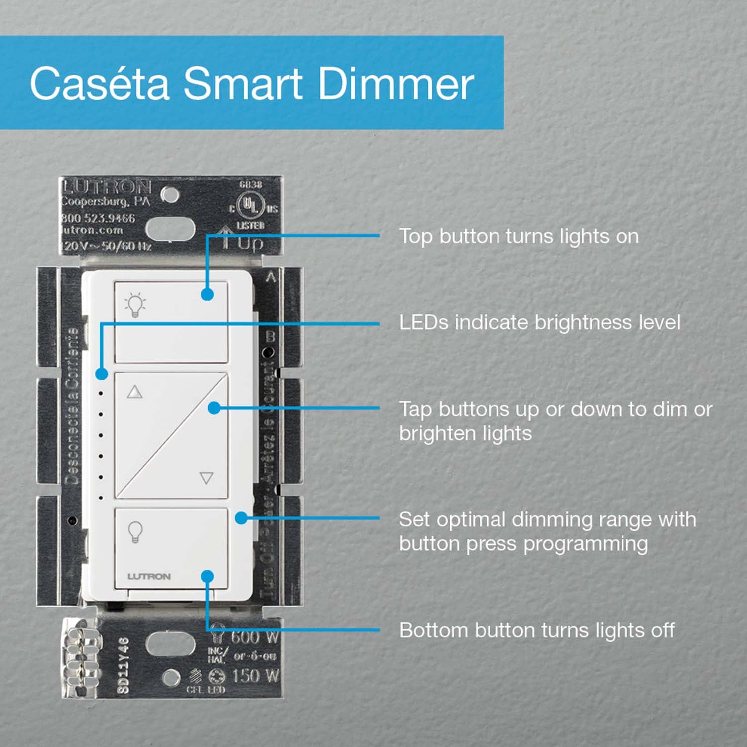 Caseta Wireless Smart Dimmer Switch, Smart Bridge, and Pico Remote Control Kit