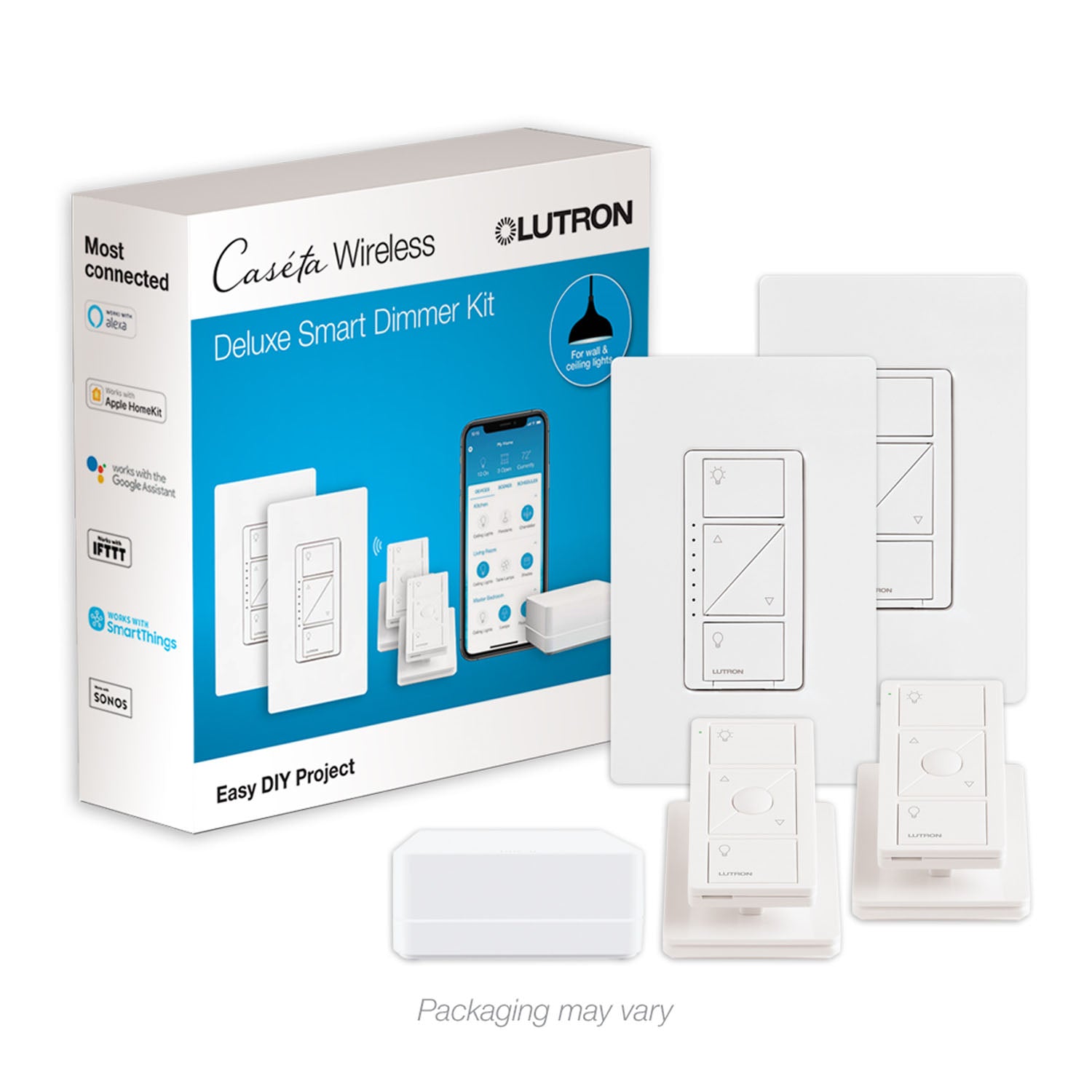 Caseta Wireless Smart Dimmer Switch (2 count) Smart Bridge, Pico Pedestals and Remote Control Kit