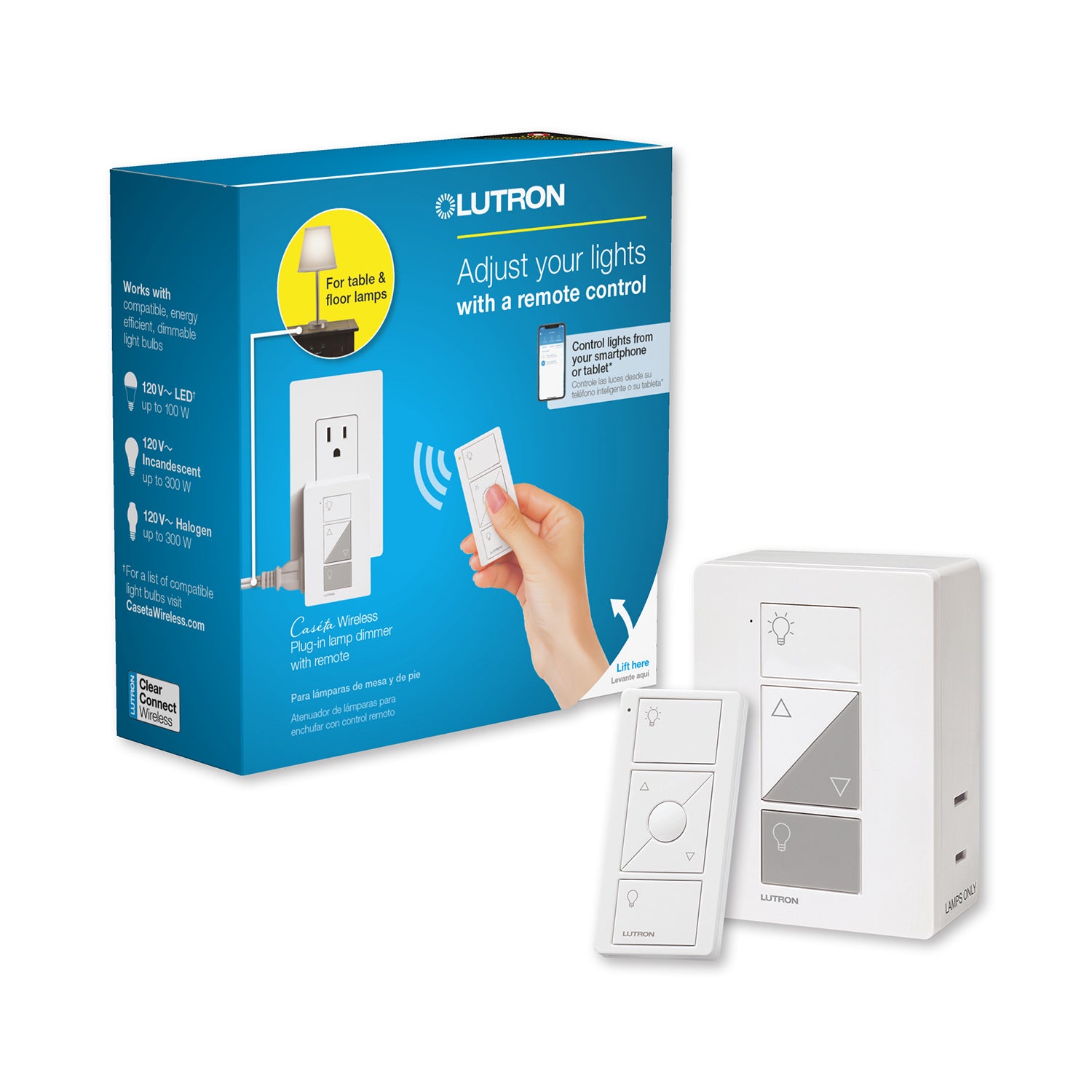 Caseta Wireless Smart Plug Lamp Dimmer and Pico Remote Kit, White