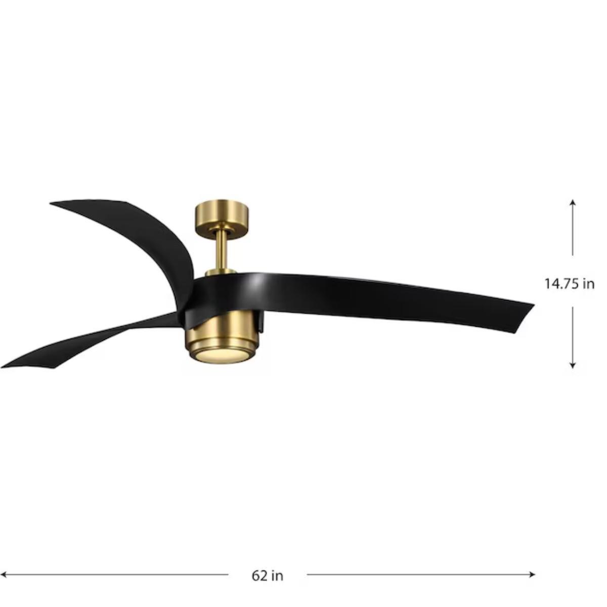 Insigna 60 Inch LED Ceiling Fan with Light Kit and Remote, Vintage Brass with Matte Black Blades - Bees Lighting