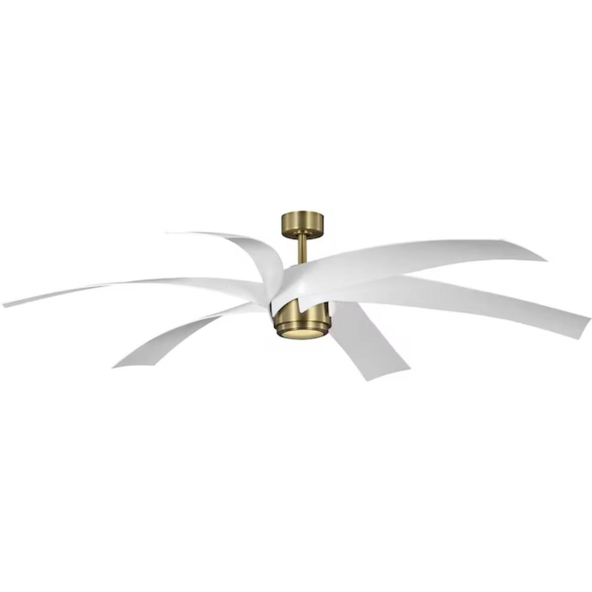 Insigna 72 Inch LED Ceiling Fan with Light Kit and Remote, Vintage Brass with Matte White Blades - Bees Lighting
