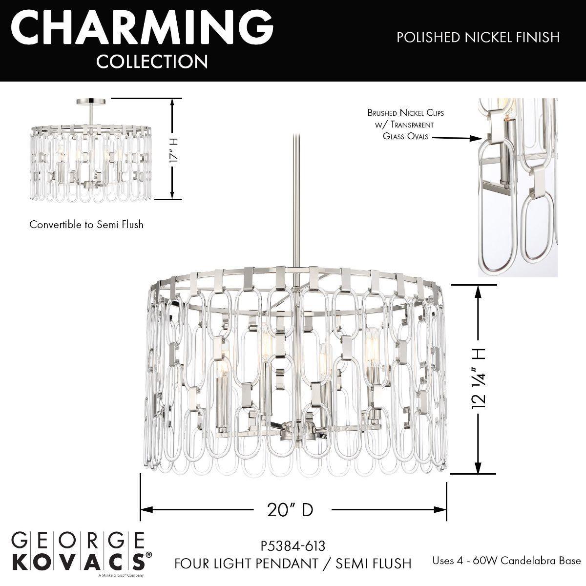 Charming 20 in. 4 Lights Pendant Light Polished Nickel finish - Bees Lighting