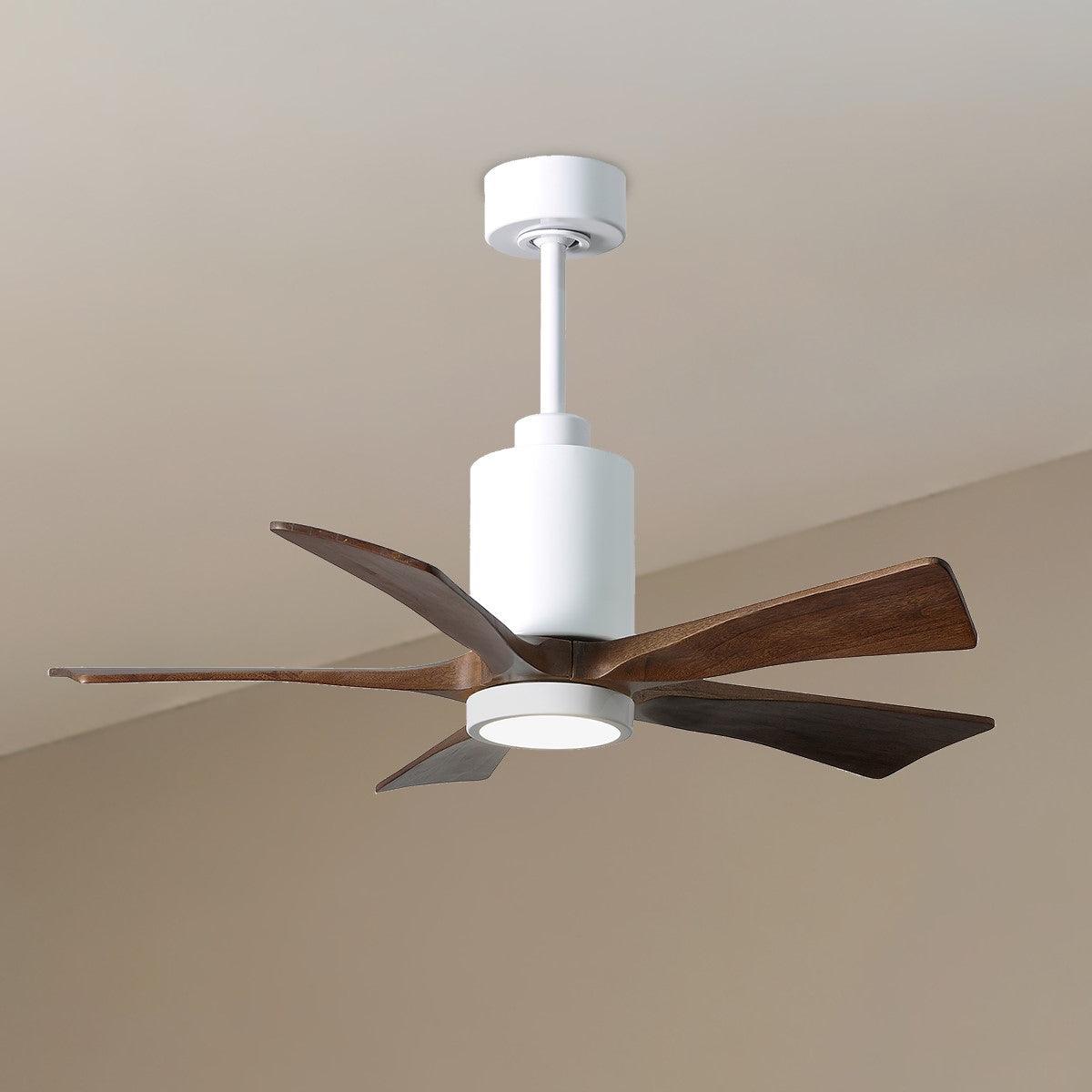 Patricia 5-Blade 42 Inch White and Walnut LED Ceiling Fan with Remote - Bees Lighting