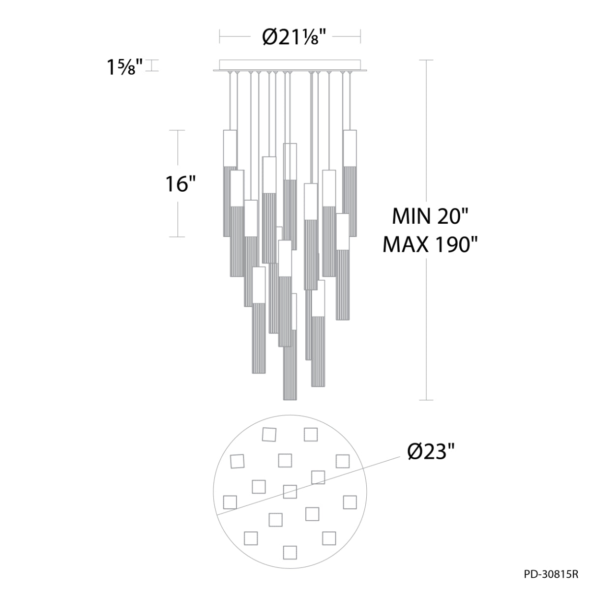 Cinema 23" 15 Lights LED Pendant Light, Selectable CCT, Aged Brass Finish