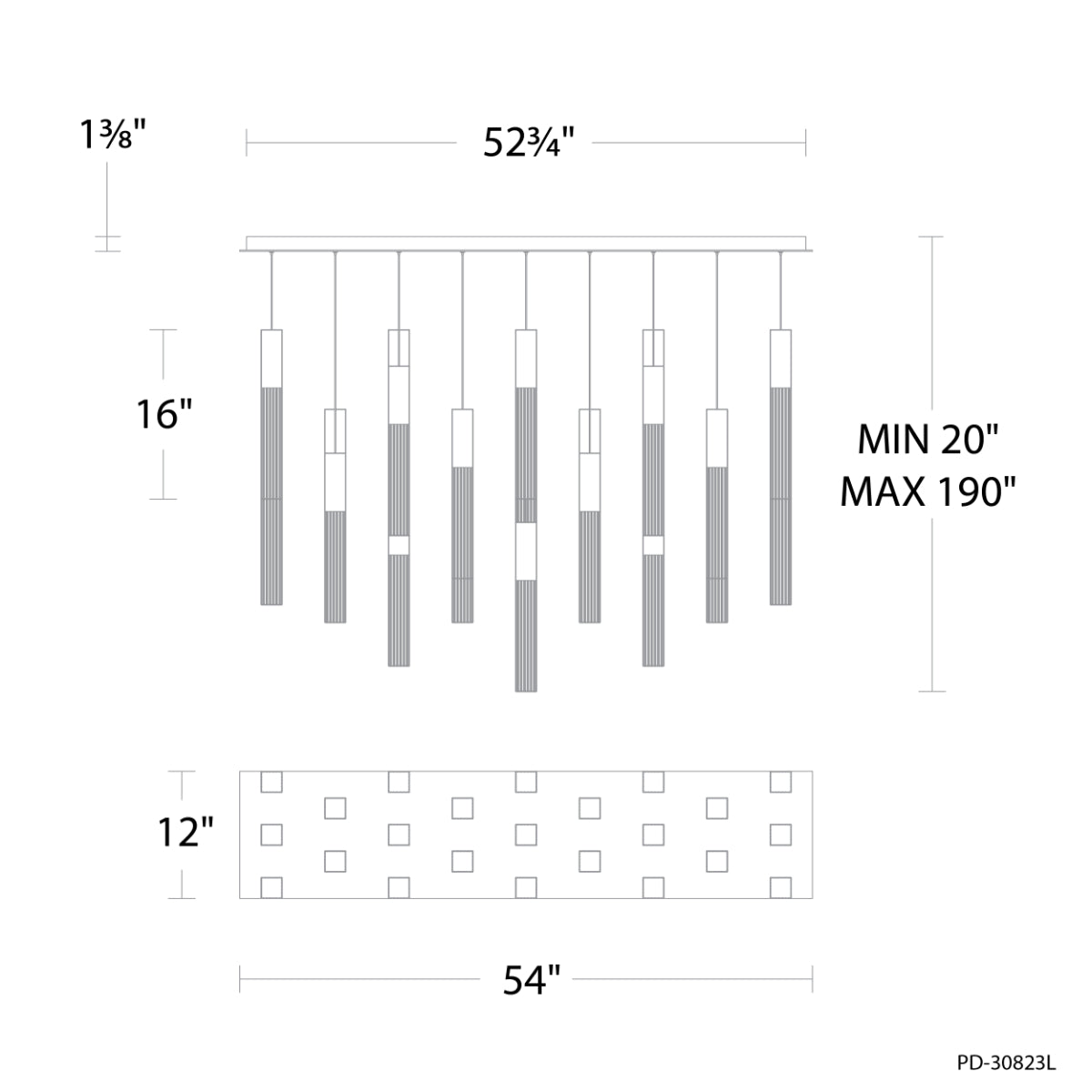 Cinema 54" 23 Lights LED Pendant Light, Selectable CCT, Aged Brass Finish