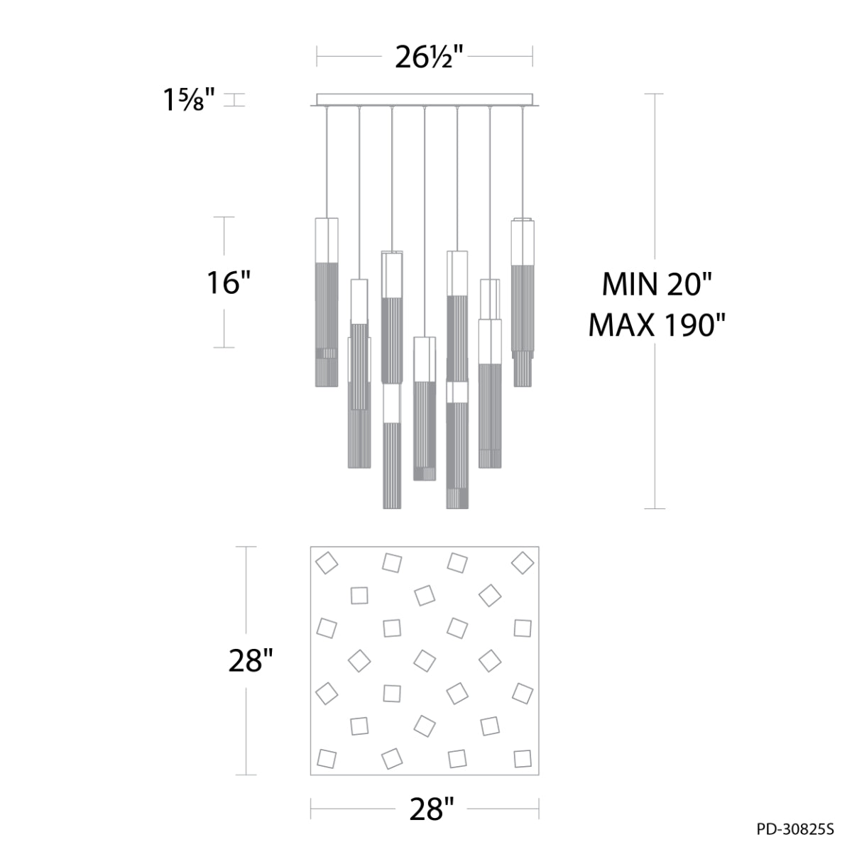 Cinema 28" 25 Lights LED Pendant Light, Selectable CCT, Aged Brass Finish