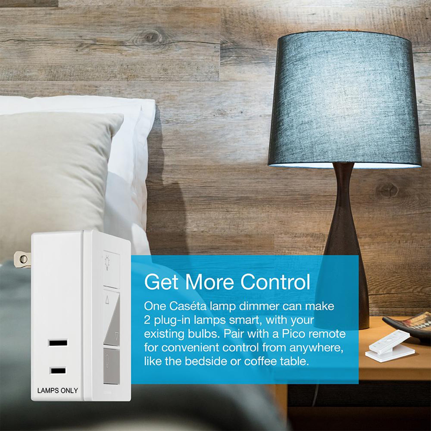 Caseta Wireless Smart Plug Lamp Dimmer and Pico Remote Kit, White