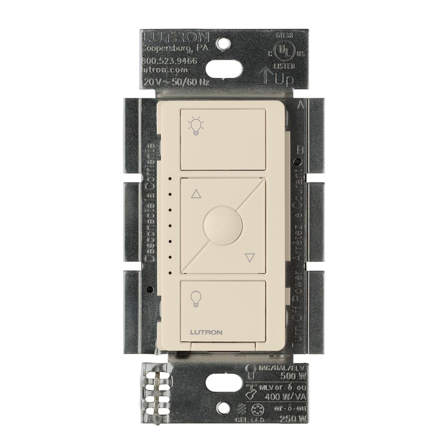 Caseta Wireless Smart Dimmer Switch ELV/LED 3-Way/Multi-Location Neutral Required Light Almond