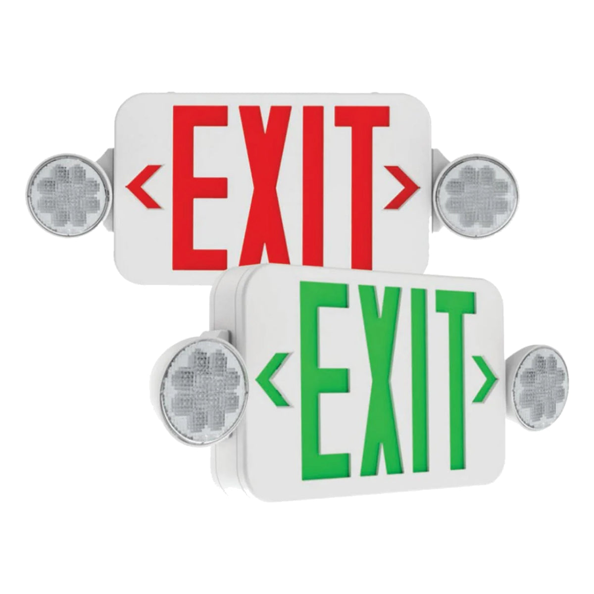 LED Combo Exit Sign, 2 Single Face with Red/Green Letters, White, Battery Included