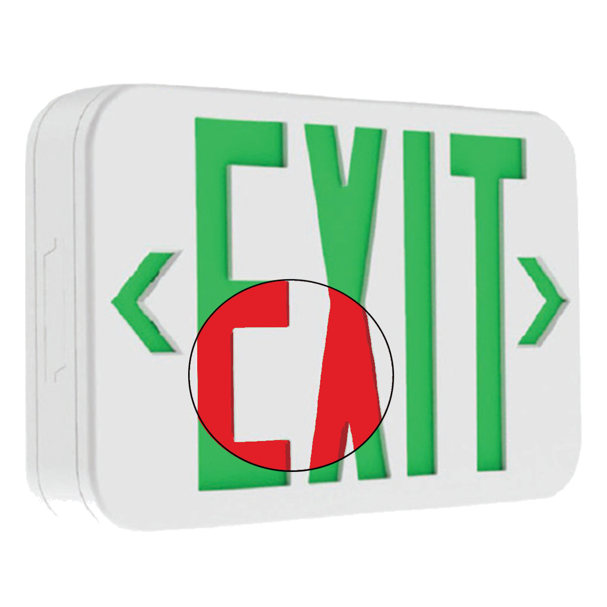 LED Exit Sign, 2 Single Face with Red/Green Letters, White, Battery Included