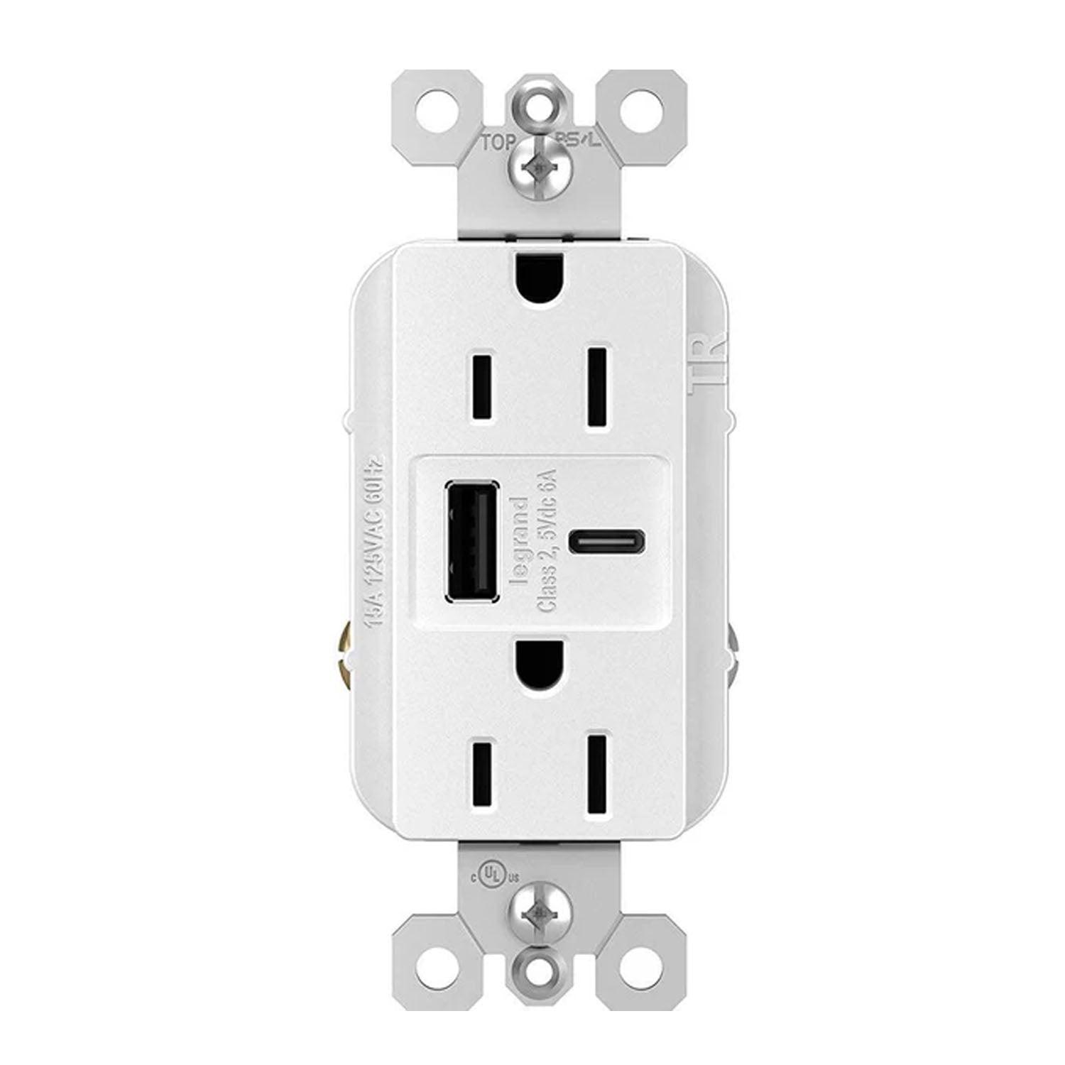 Radiant 15 Amp Duplex Outlet with 6A USB-A/C Outlet Tamper-Resistant White - Bees Lighting