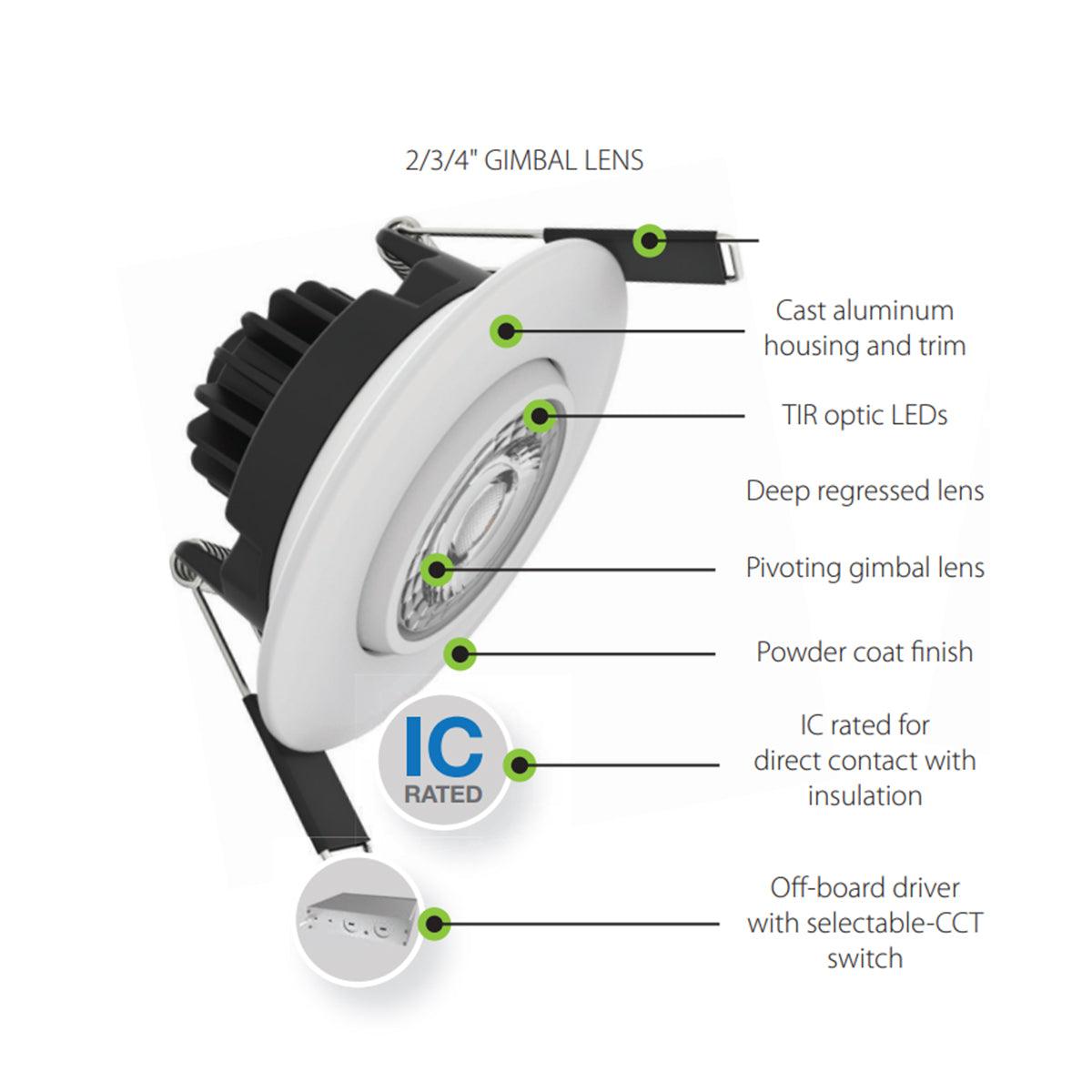 4 inch Gimbal Canless LED Recessed Light, 15 Watt, 1050 Lumens, Selectable CCT, 2700K to 5000K - Bees Lighting