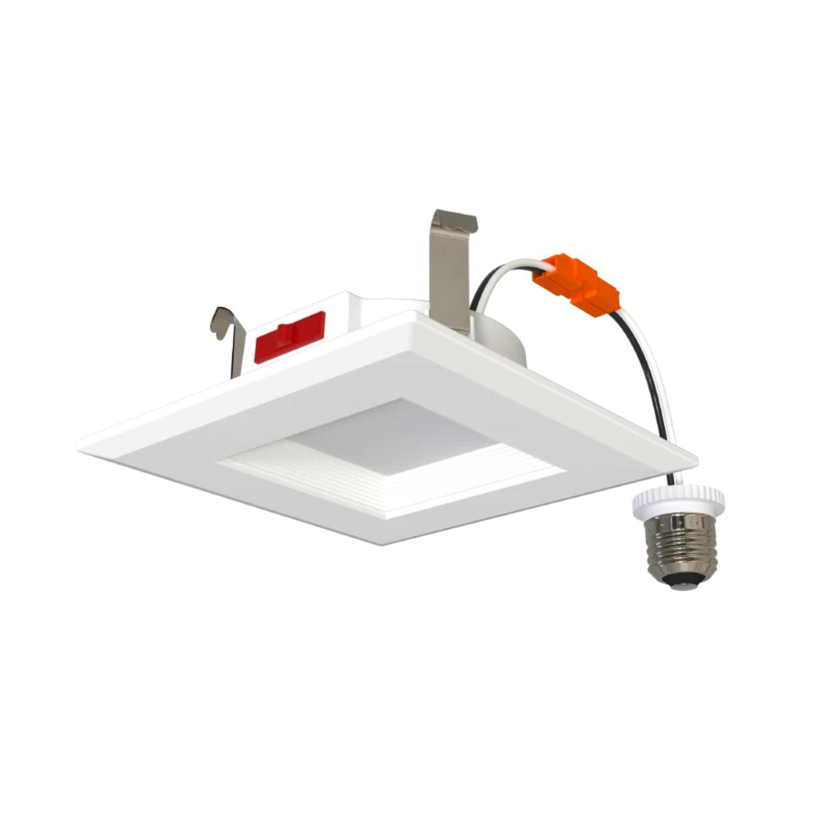 4 inch R34 Square Retrofit LED Can Light, 7 Watts, 600lm, Selectable 2700K to 5000K, Baffle Trim