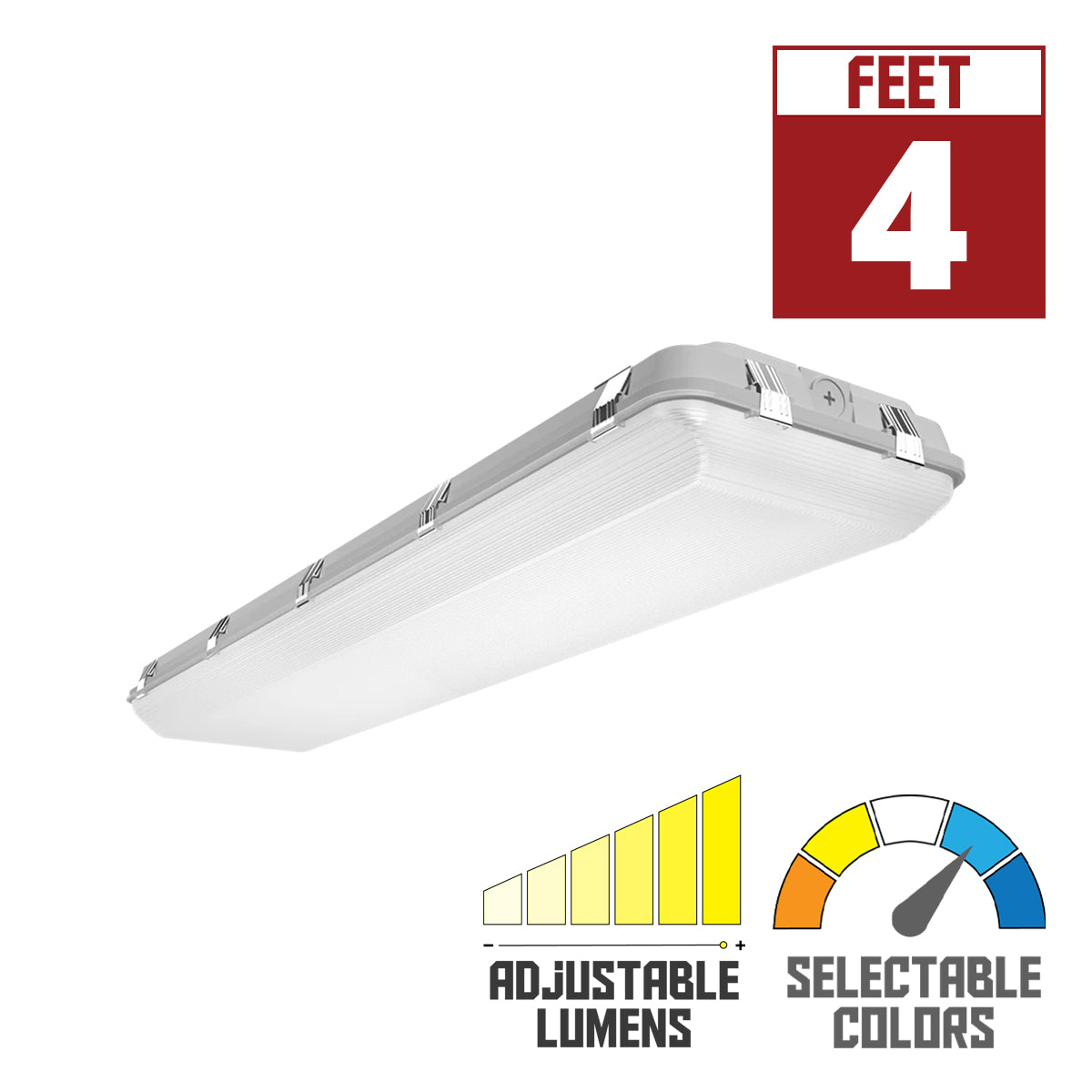 4ft LED Vapor Tight Washdown, 145/225/265W, 38000 Lumens, 35K/40K/50K, 120/277V