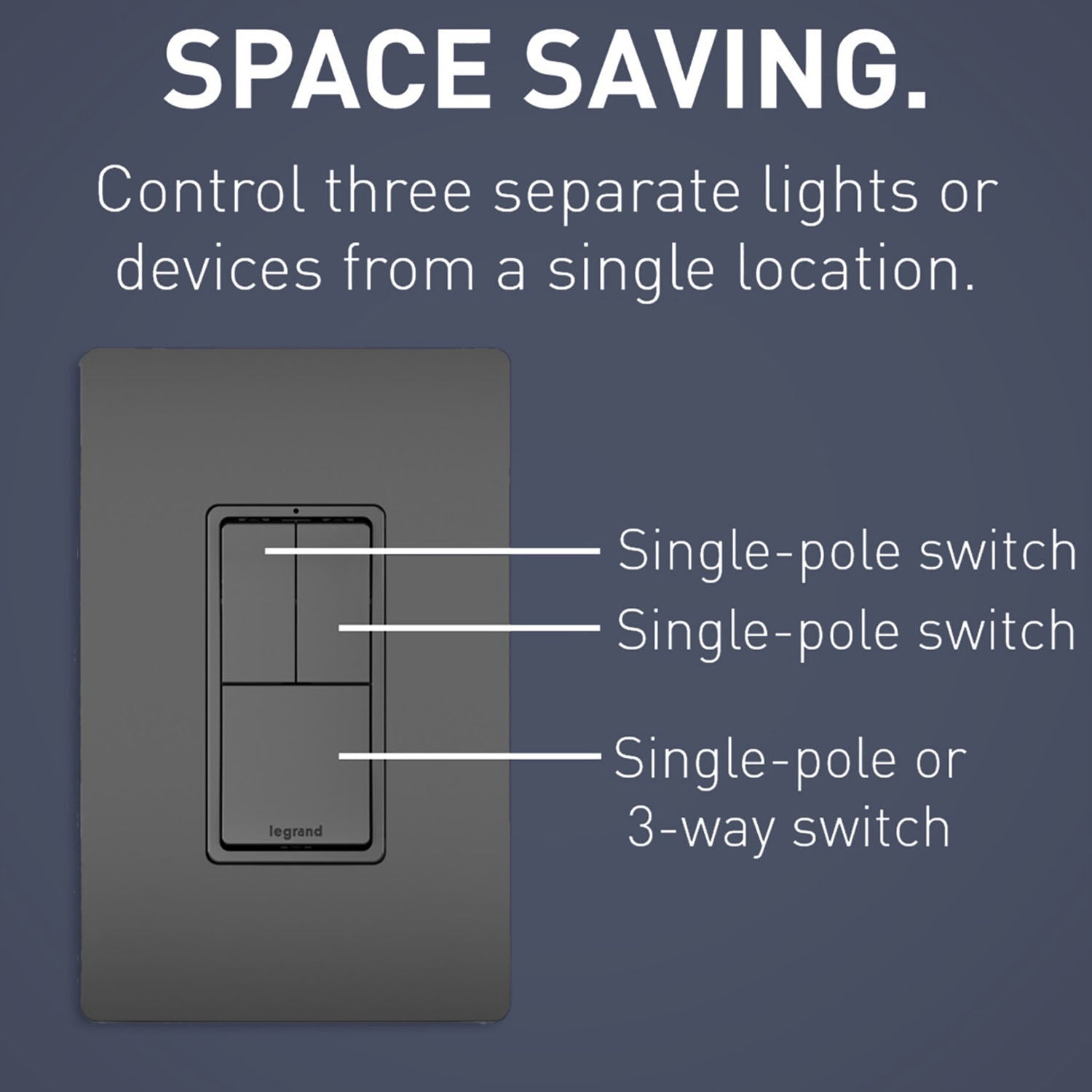 radiant Two Single-Pole Light Switches and One 3-Way Switch, Black