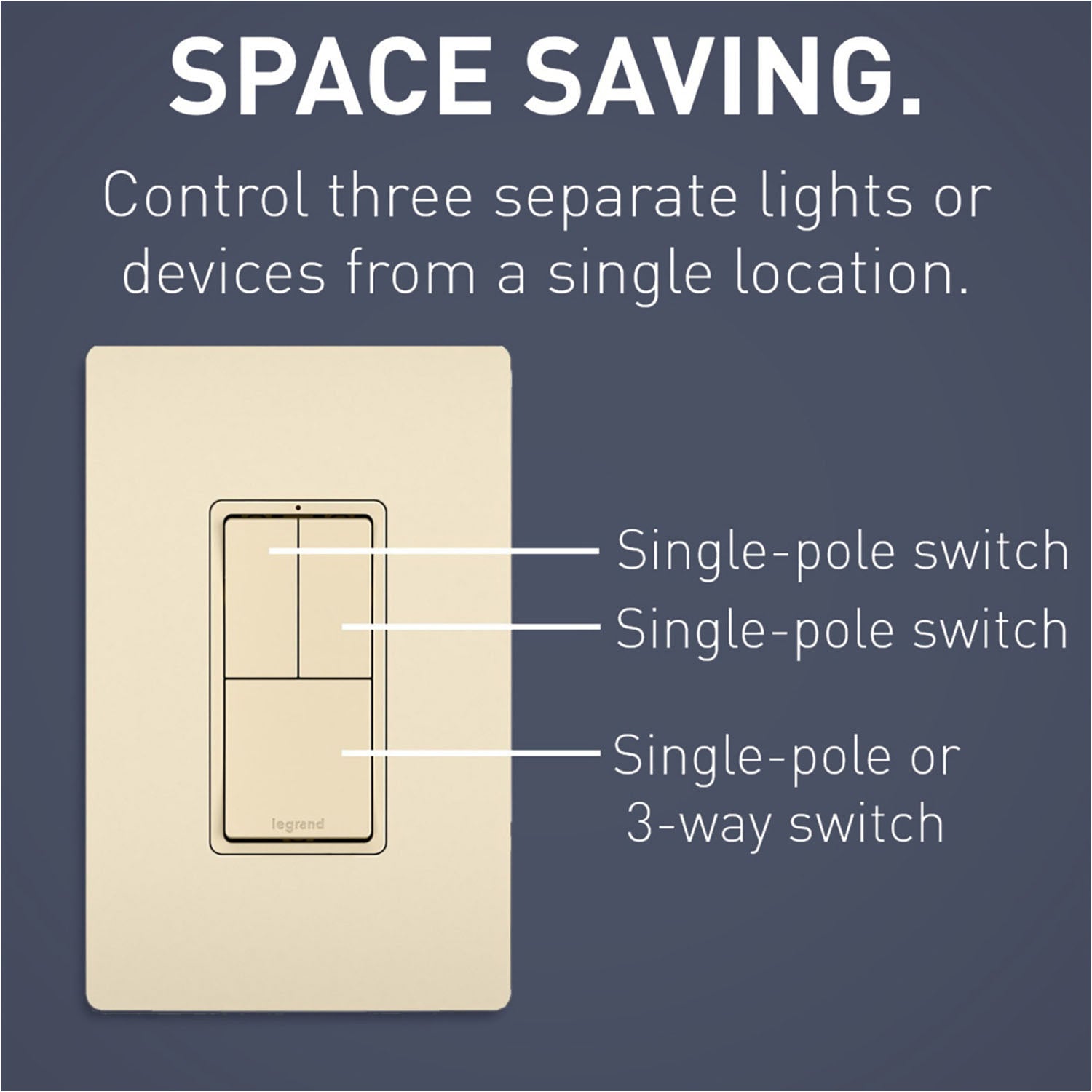 radiant Two Single-Pole Light Switches and One 3-Way Switch, Light Almond