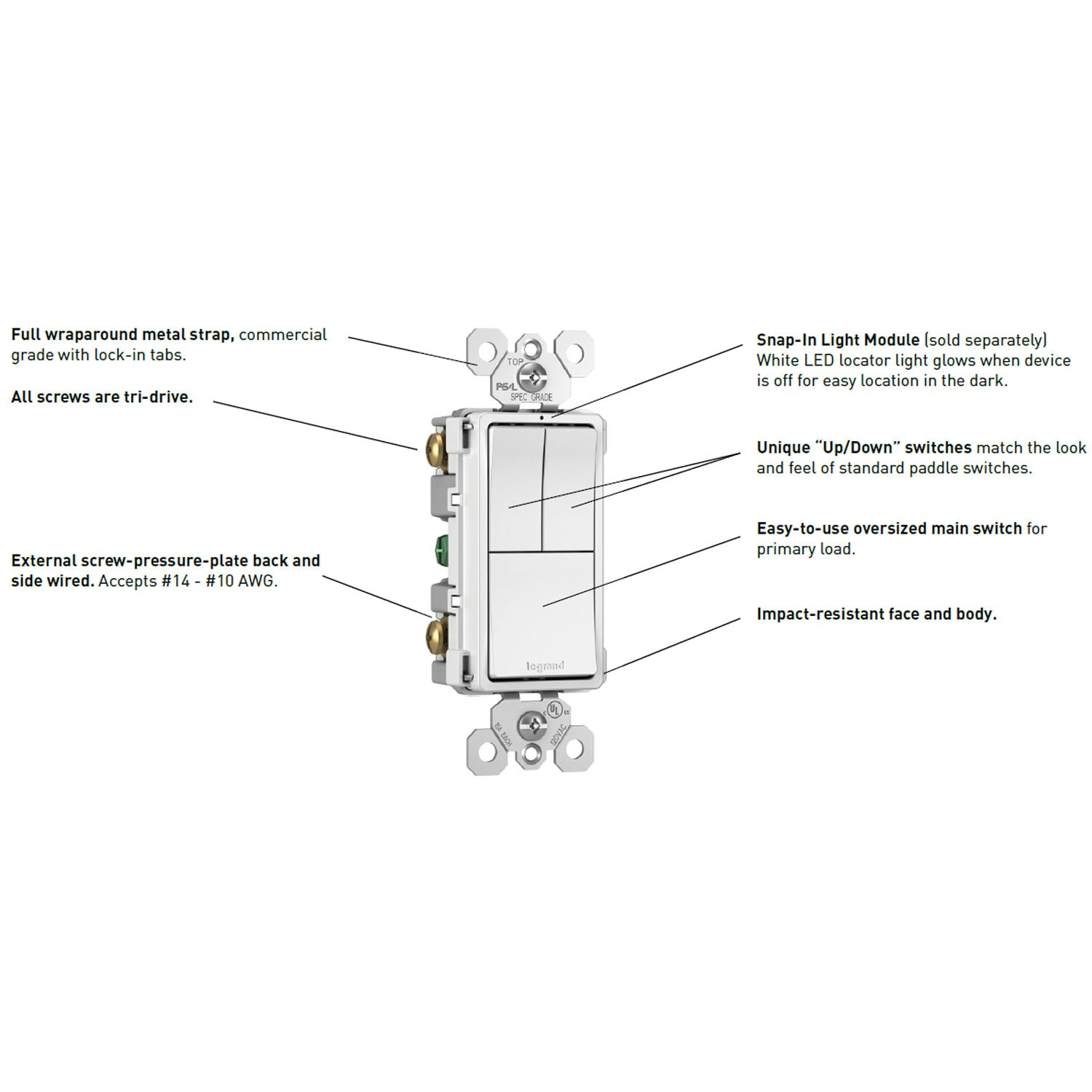 radiant Two Single-Pole Light Switches and One 3-Way Switch, Ivory