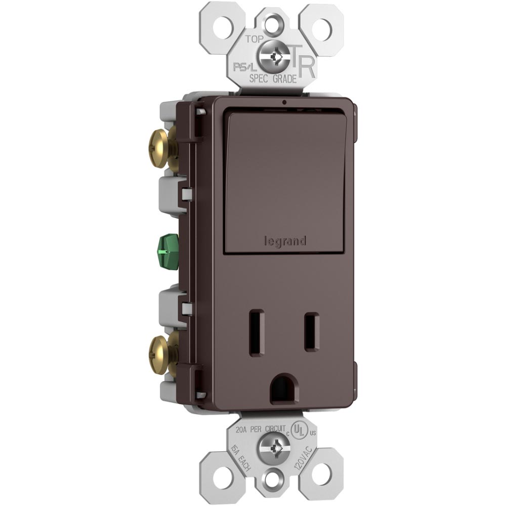 radiant Single Pole/3-Way Switch with 15A Tamper-Resistant Outlet, Dark Bronze