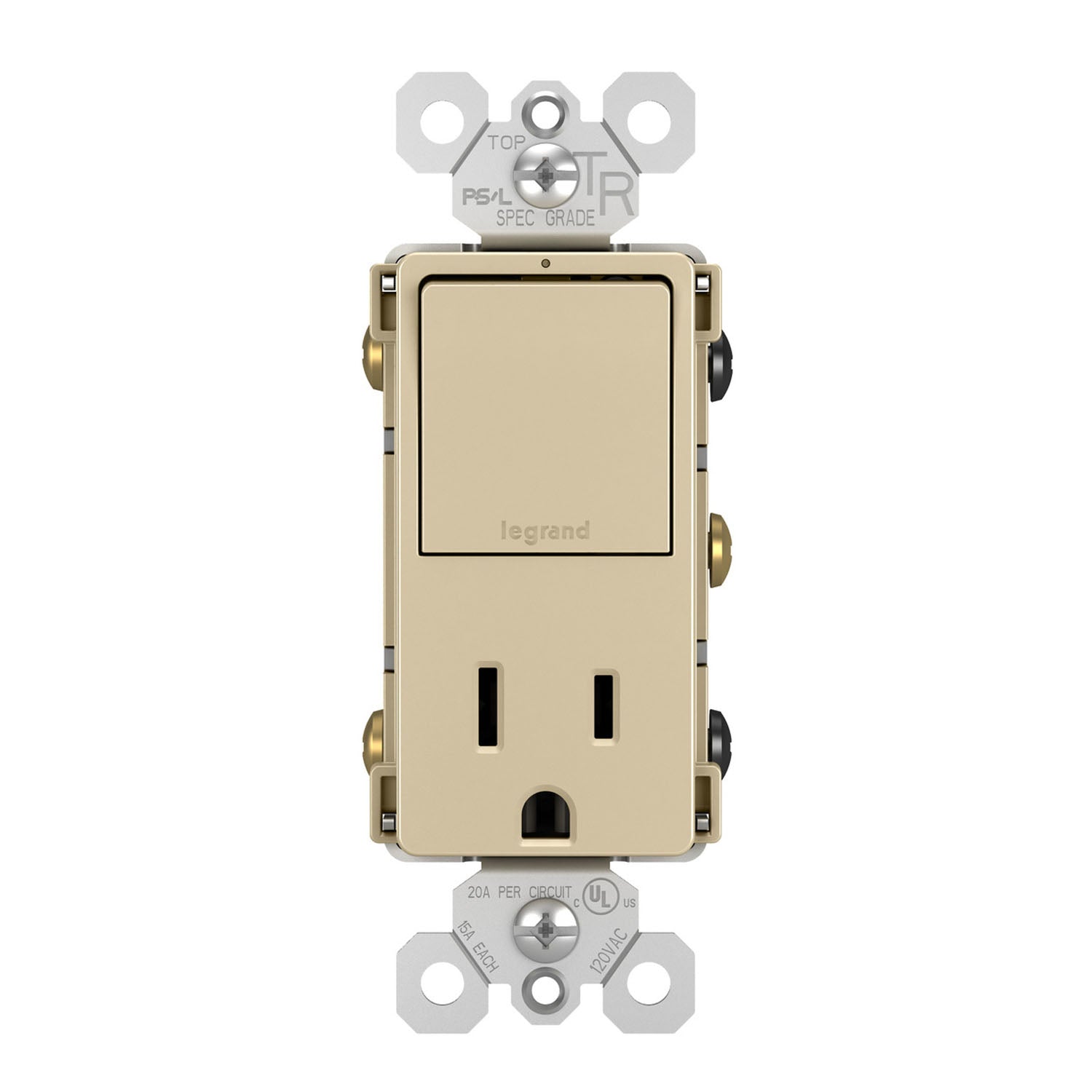 radiant Single Pole/3-Way Switch with 15A Tamper-Resistant Outlet, Ivory