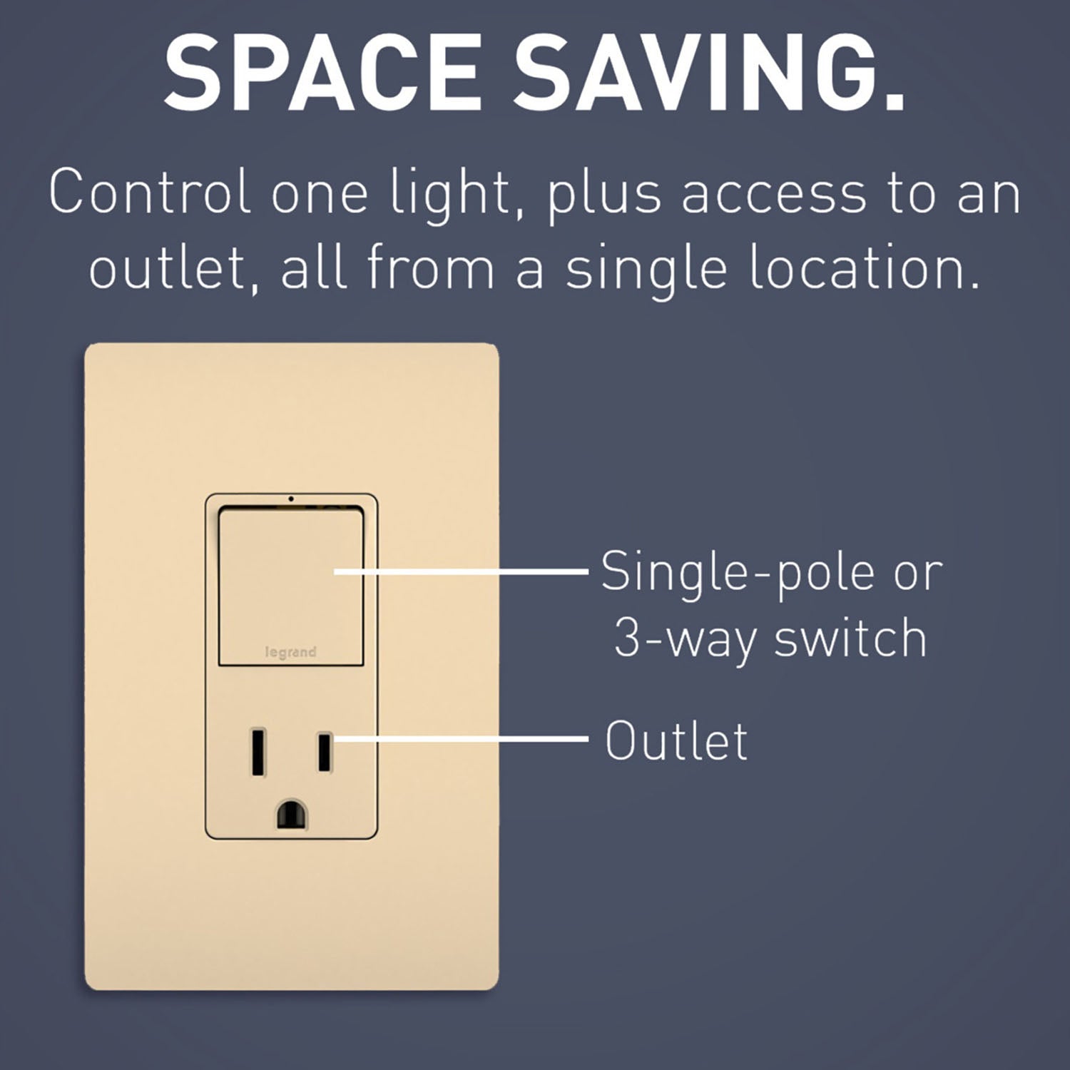 radiant Single Pole/3-Way Switch with 15A Tamper-Resistant Outlet, Ivory