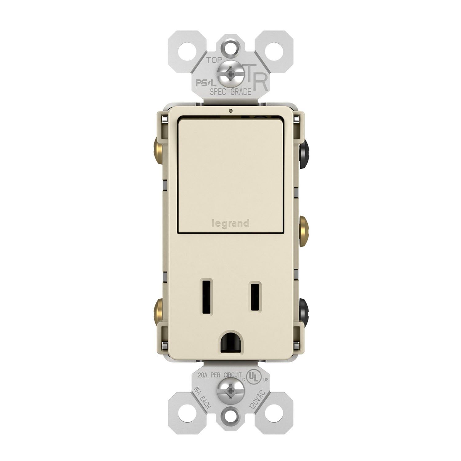 radiant Single Pole/3-Way Switch with 15A Tamper-Resistant Outlet, Light Almond