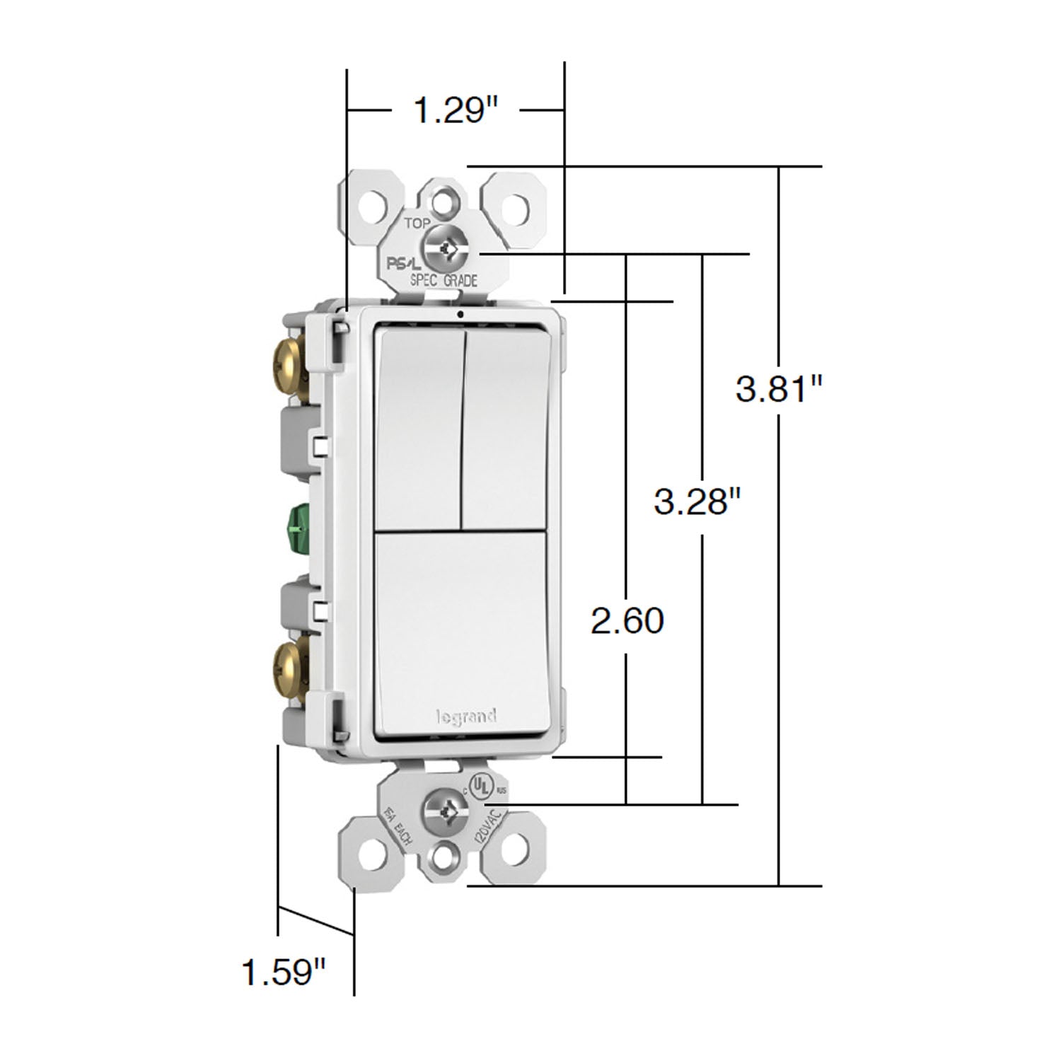 radiant Single Pole/3-Way Switch with 15A Tamper-Resistant Outlet, White