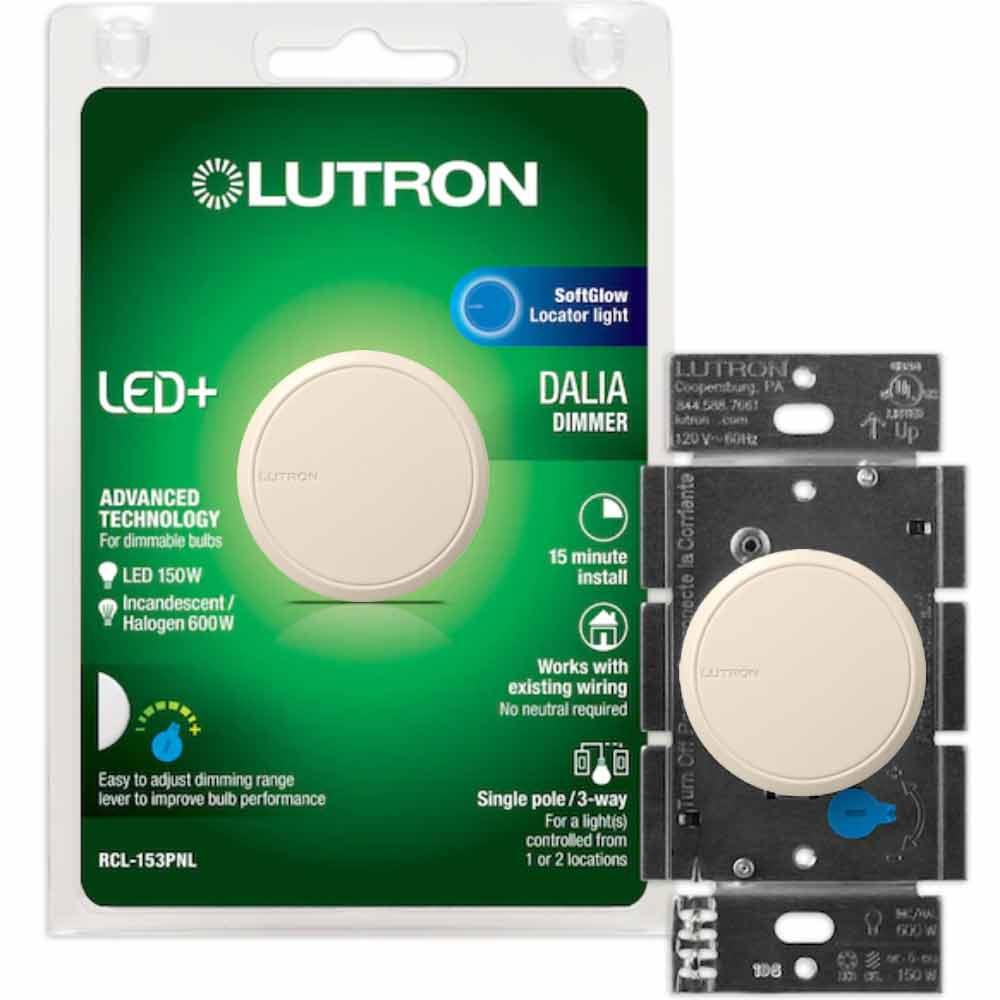 Lutron Dalia LED+ Rotary Dimmer Switch, 150-Watt Single-Pole/3-Way, Light Almond - Bees Lighting