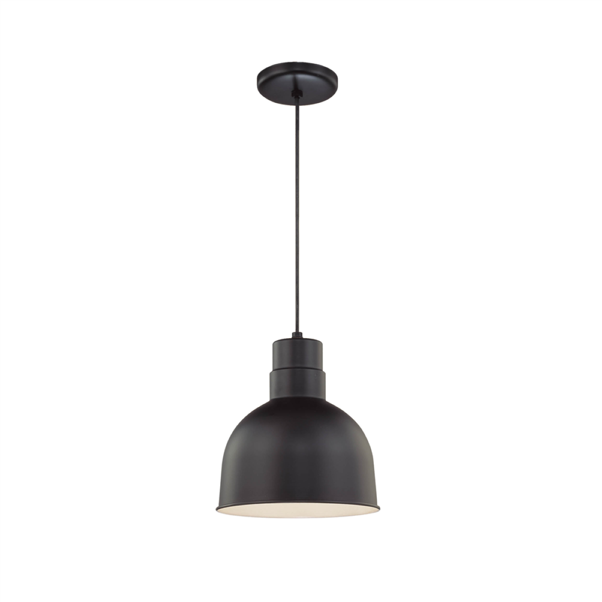 R Series 10" Cord Hung Deep Bowl Shade Pendant Light Satin Black Finish