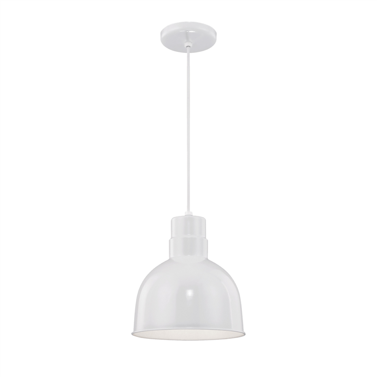 R Series 10" Cord Hung Deep Bowl Shade Pendant Light White Finish - Bees Lighting