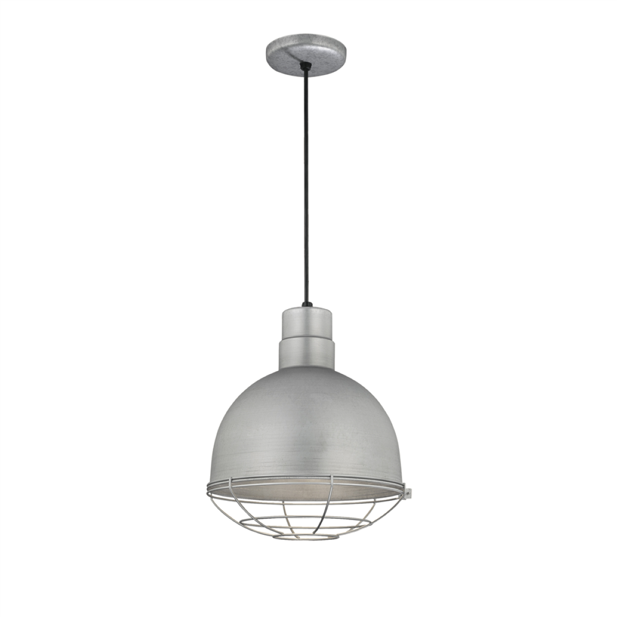 R Series 12" Cord Hung Deep Bowl Shade Pendant Light Galvanized Finish - Bees Lighting