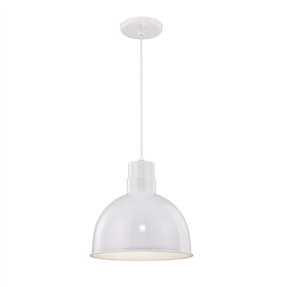 R Series 12" Cord Hung Deep Bowl Shade Pendant Light White Finish - Bees Lighting