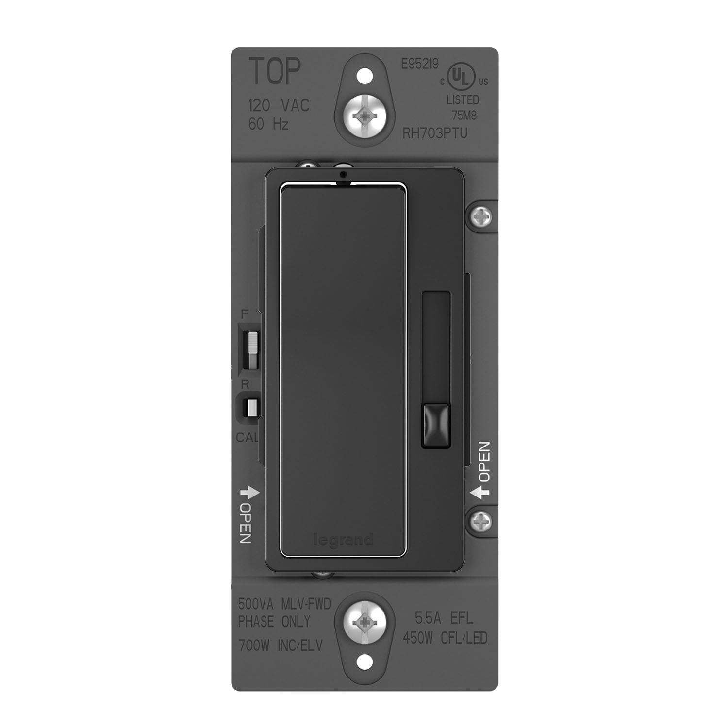 radiant Tru-Universal Dimmer Switch, Single Pole/3-Way, Black