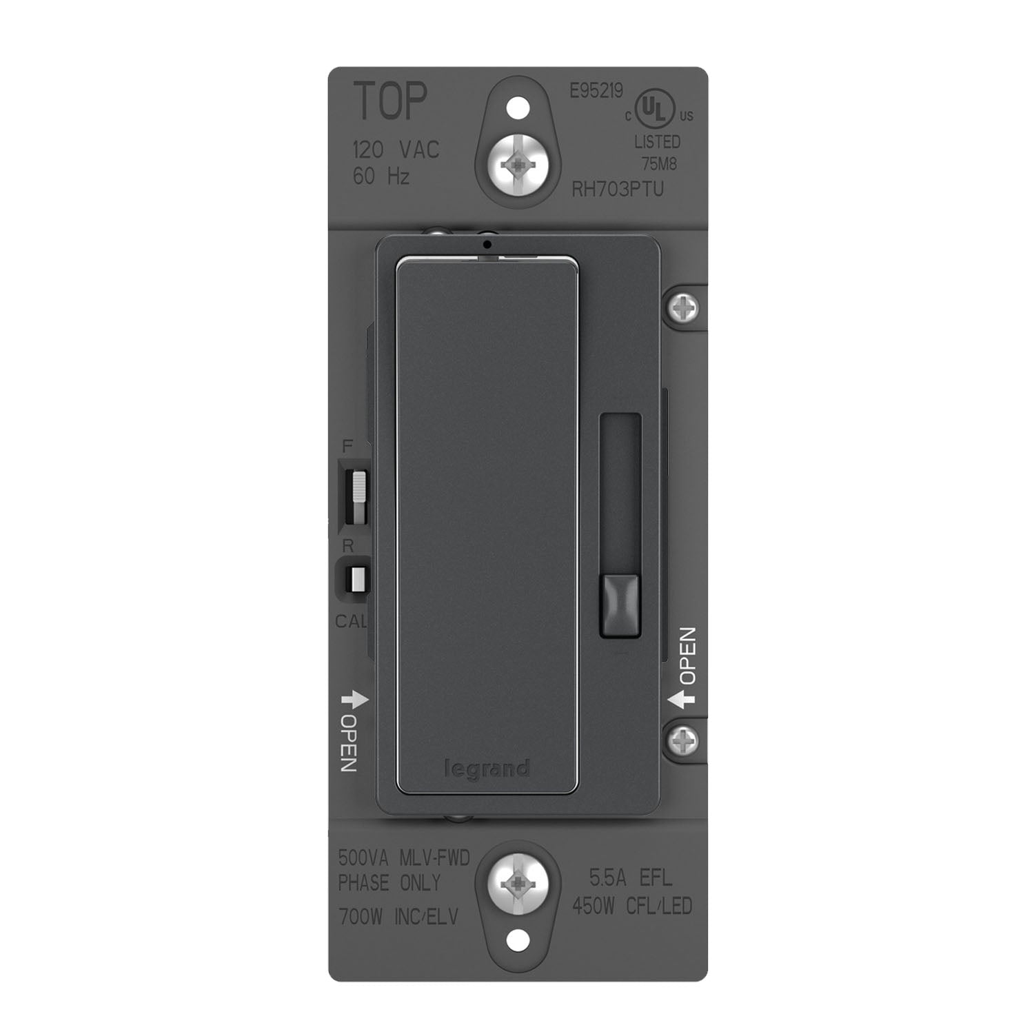 radiant Tru-Universal Dimmer Switch, Single Pole/3-Way, Graphite