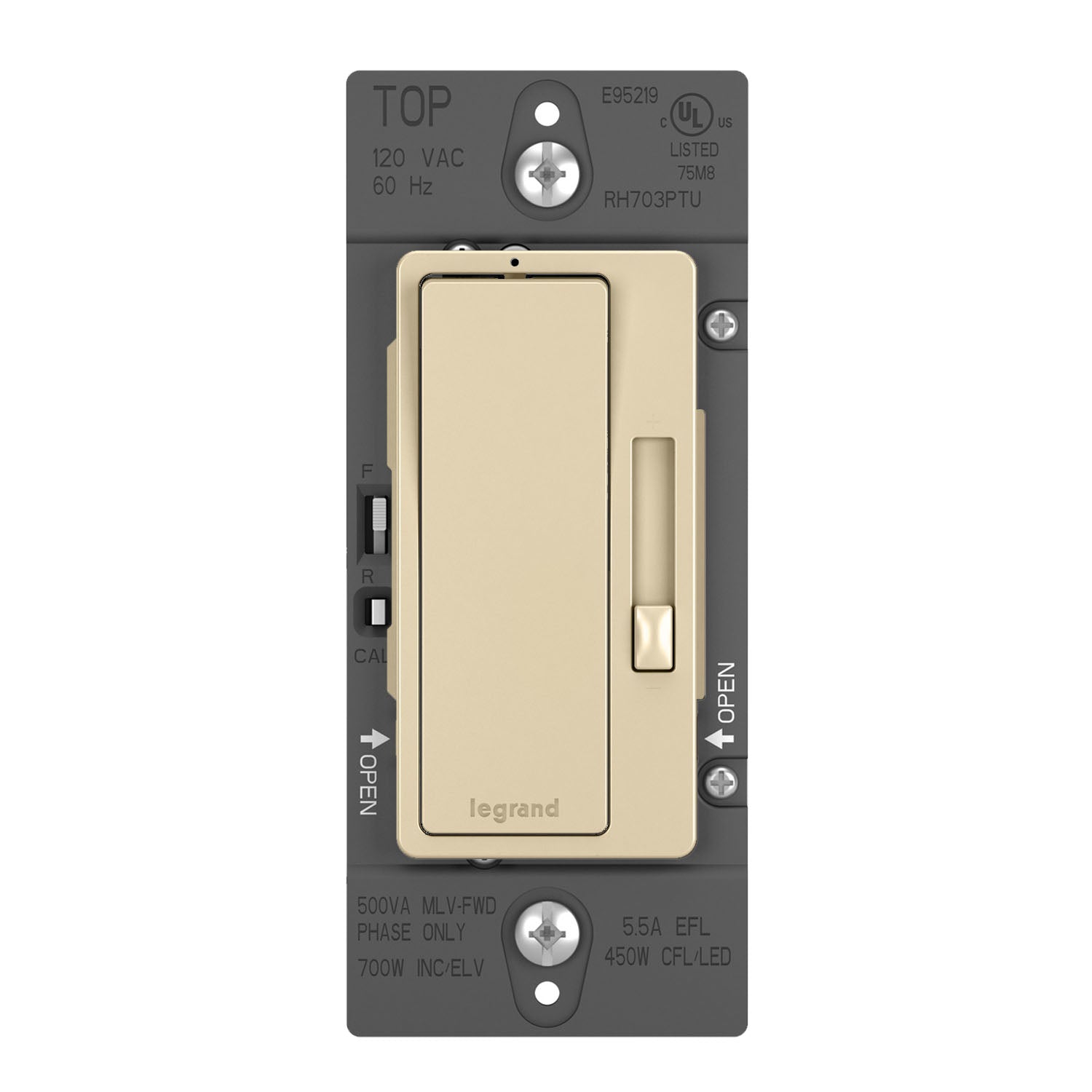 radiant Tru-Universal Dimmer Switch, 450-Watt LED, Single Pole/3-Way, Ivory