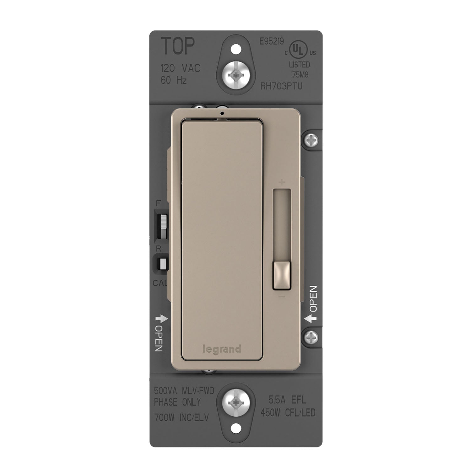 radiant Tru-Universal Dimmer Switch, Single Pole/3-Way, Nickel