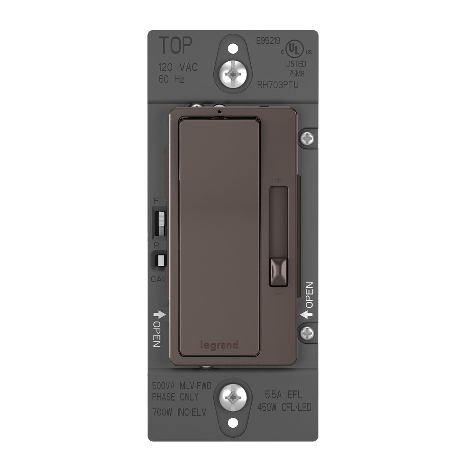 radiant Tru-Universal Dimmer Switch, Single Pole/3-Way, Brown