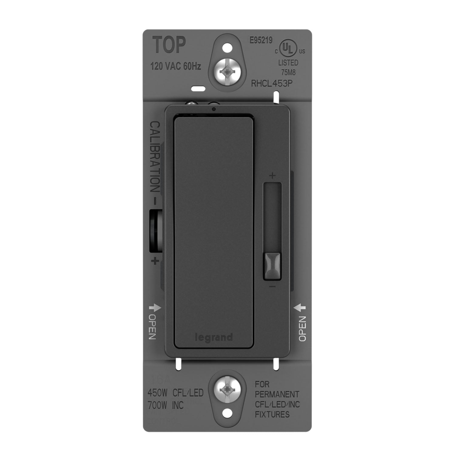 radiant Decora Slider Dimmer Switch, 450-Watt LED, Single Pole or 3-Way, Black