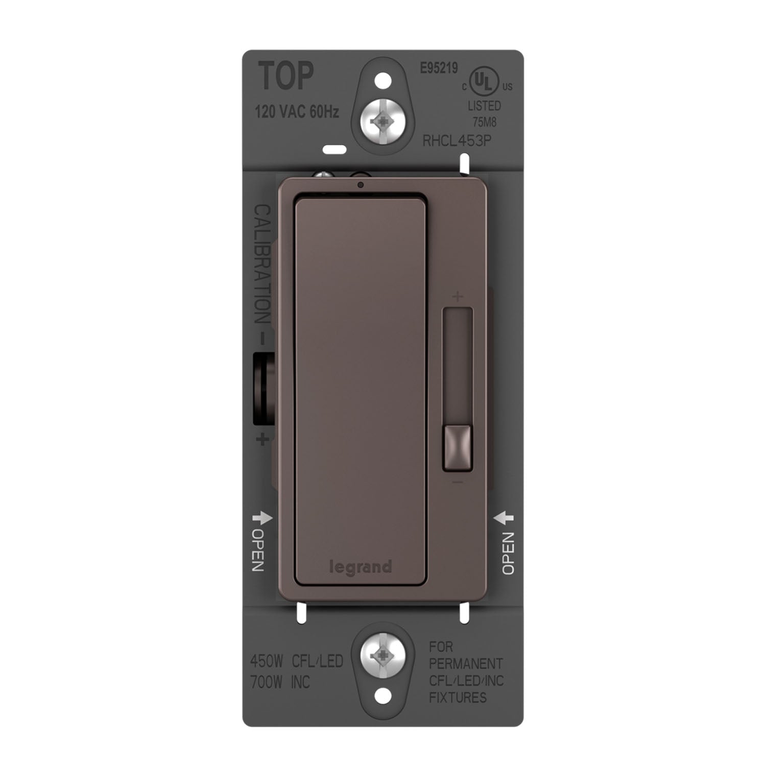 radiant Decora Slider Dimmer Switch, 450-Watt LED, Single Pole or 3-Way, Brown