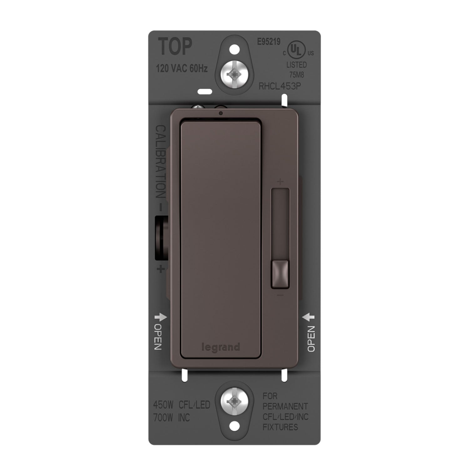 radiant Decora Slider Dimmer Switch, 450-Watt LED, Single Pole or 3-Way, Dark Bronze