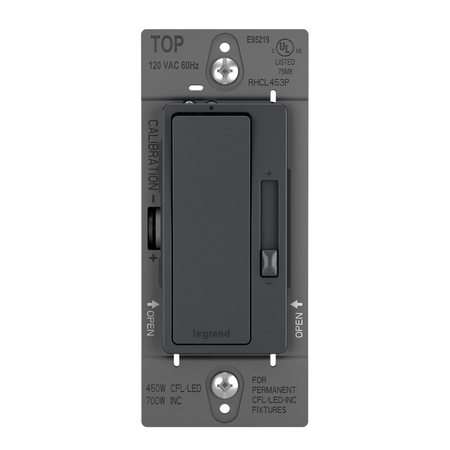 radiant Decora Slider Dimmer Switch, 450-Watt LED, Single Pole or 3-Way, Graphite